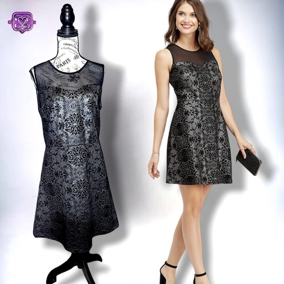 Maurices Silver Flecked Damask Velvet Mesh Cocktail Dress, XL - Picture 5 of 7